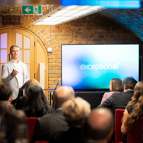 Iain presenting at the exceptional rebrand event